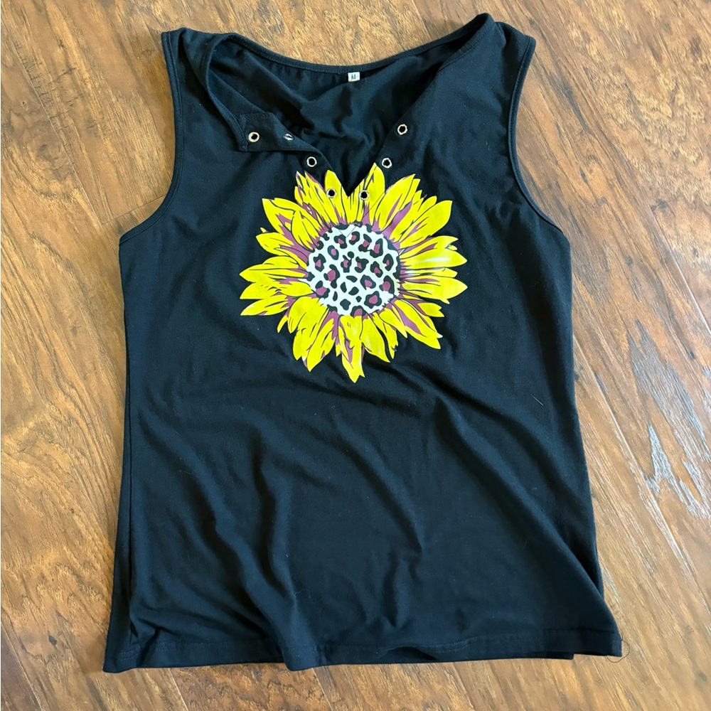 Black Sunflower Graphic Tank Top - Women's Sleeveless Tee